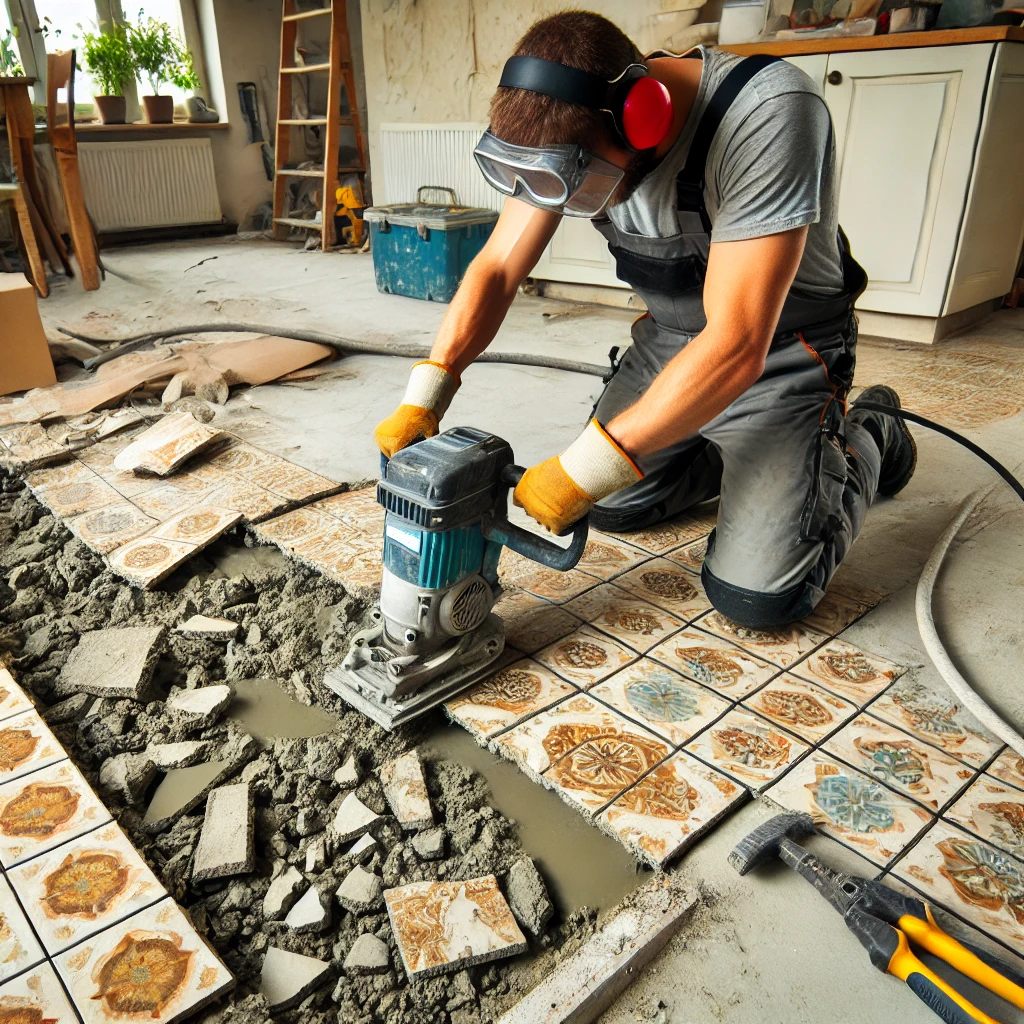 Tegelvloer met cementdekvloer verwijderen